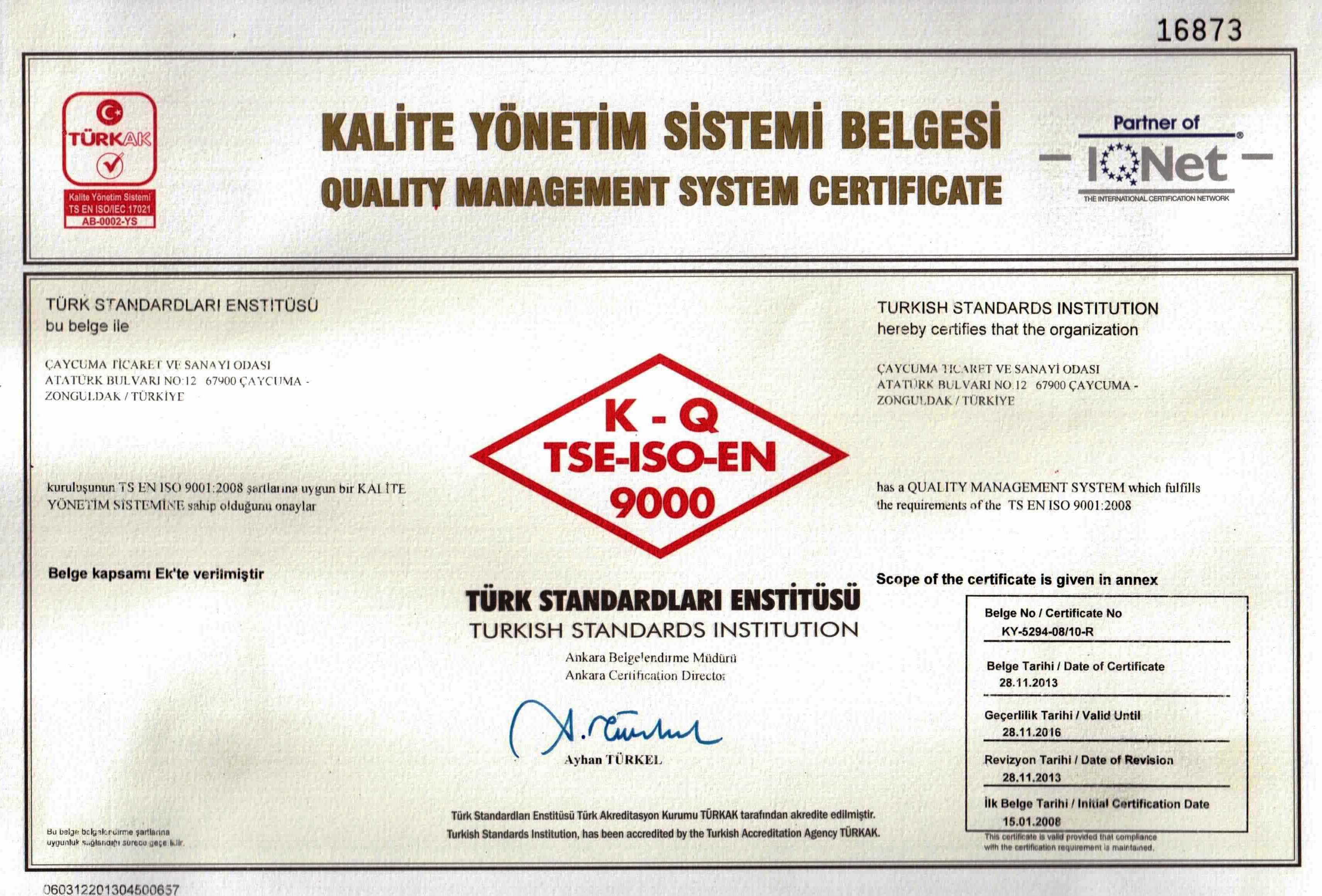TSE-ISO-EN 9000 Sertifikası